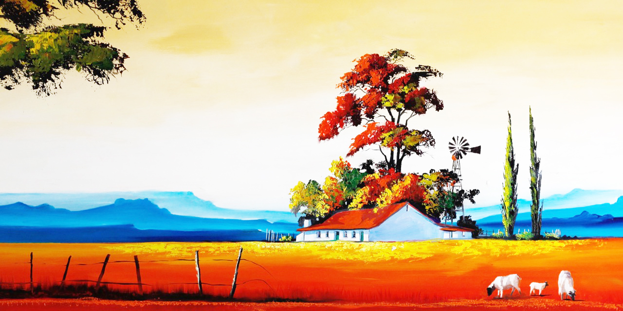 DE031 Wall décor art photographic oil on canvas colourful farm landscape